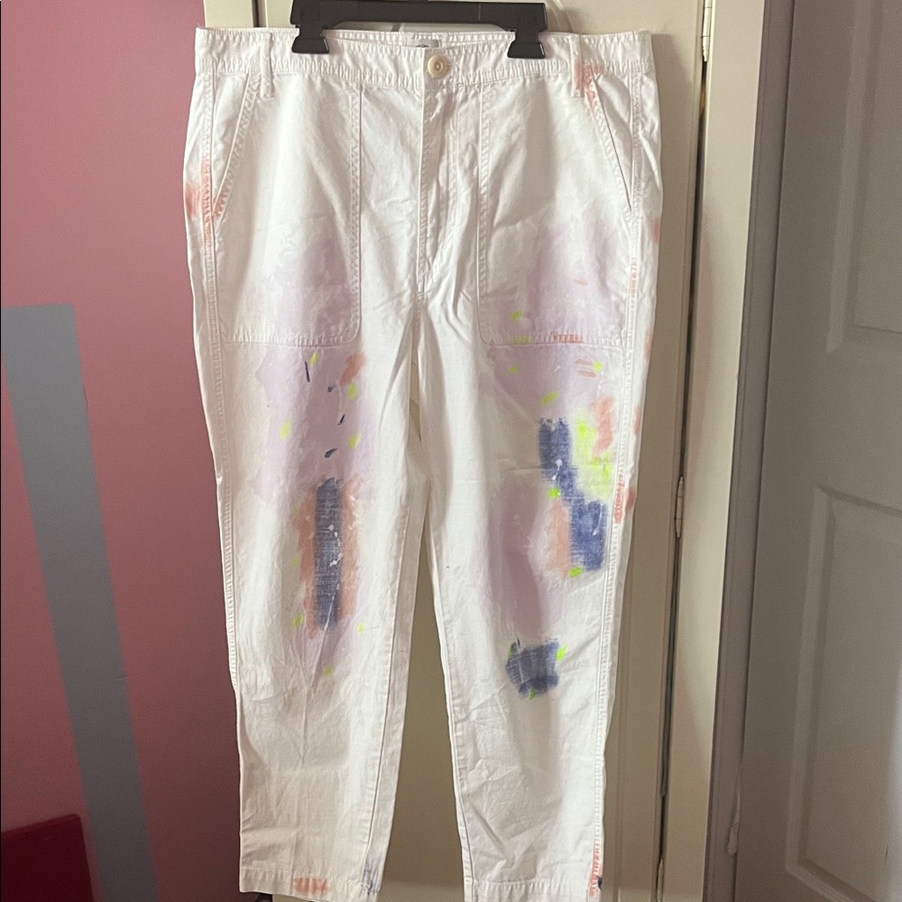 J. Crew Limited Edition Painted Tapered Cargo pant Womens 32 White Full Length